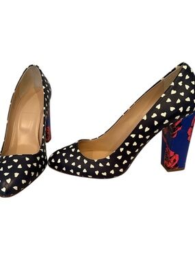 J.Crew Stella Hearts and Roses Block Heel Pumps Made in Italy Size 8